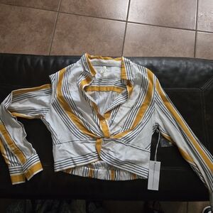 Live 4 Truth Gold and White Crop Tie Front Blouse... BRAND NEW!